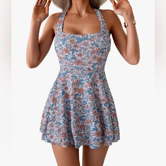 B2prity Women's One Piece Swimdress Swimsuit Tummy Control Floral XXL 2XL NWT - Picture 1 of 8